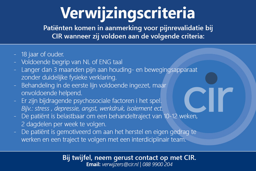 Inclusiecriteria voor verwijzing naar CIR